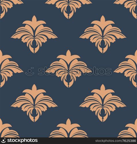 Dainty retro brown colored floral seamless pattern with decorative flower elements isolated over gray colored background in square format