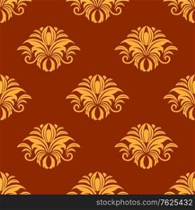 Dainty yellow colored floral seamless pattern with decorative flower elements isolated over orange colored background in square format
