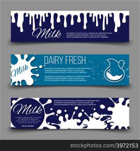 Dairy fresh banners template design with milk or yoghurt splashes. Dairy food yoghurt. Vector illustration. Dairy fresh banners template design with milk or yoghurt splashes