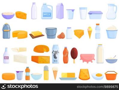 Dairy icons set. Cartoon set of dairy vector icons for web design. Dairy icons set, cartoon style