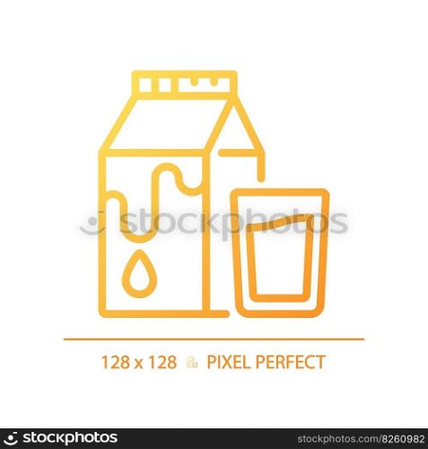 Dairy pixel perfect gradient linear vector icon. Cows milk. Agricultural product. Calcium rich food. Beverage market. Thin line color symbol. Modern style pictogram. Vector isolated outline drawing. Dairy pixel perfect gradient linear vector icon