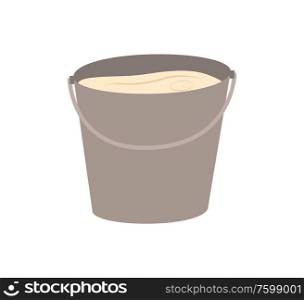 Dairy product in metal bucket, fresh milk in thank, countryside drink in bowl, crop farming element, natural farm product, organic nutrition food vector. Milk in Metal Thank, Fresh Dairy Product Vector