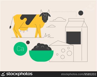 Dairy products abstract concept vector illustration. Milk based nutrition, dairy products production, fermented milk, domestic animal, food processing, calcium content abstract metaphor.. Dairy products abstract concept vector illustration.