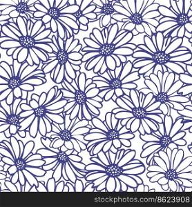 Daisy hearts frame for valentines day. Daisy flower seamless pattern with hand drawn flower head. Daisy flower seamless on blue background illustration. Pretty floral pattern for textile design vector.