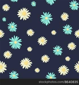 Daisy seamless pattern on dark blue background. Floral ditsy print with small white flowers. Chamomile design great for fashion fabric, trend textile and wallpaper Vector. Daisy seamless pattern on dark blue background. Floral ditsy print with small white flowers. Chamomile design great for fashion fabric, trend textile and wallpaper. Vector