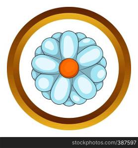 Daisy vector icon in golden circle, cartoon style isolated on white background. Daisy vector icon