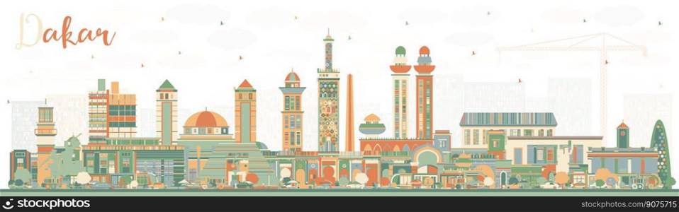 Dakar Senegal City Skyline with Color Buildings. Vector Illustration. Business Travel and Concept with Historic Architecture. Dakar Cityscape with Landmarks. 