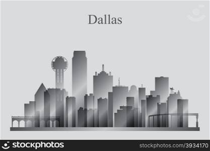 Dallas city skyline silhouette in grayscale, vector illustration