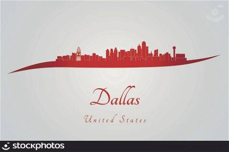 Dallas skyline in red and gray background in editable vector file