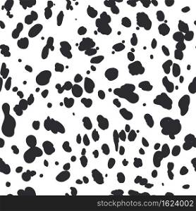 Dalmatian seamless pattern. Animal skin print. Dog and cow black dots on white background. Vector illustration. Dalmatian seamless pattern. Animal skin print. Dog and cow black dots on white background. Vector