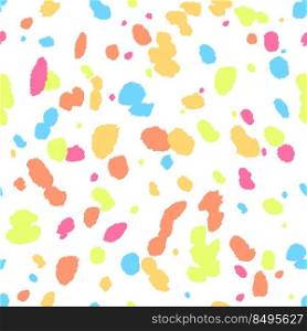 Dalmatian seamless pattern. Animal skin print. Dog and cow multicolor neon dots on white background. Vector