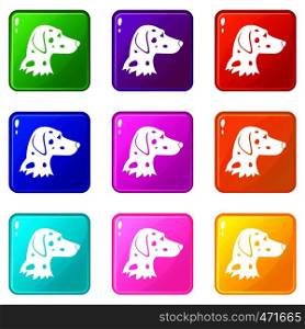 Dalmatians dog icons of 9 color set isolated vector illustration. Dalmatians dog icons 9 set