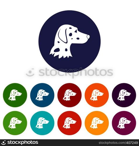 Dalmatians dog set icons in different colors isolated on white background. Dalmatians dog set icons