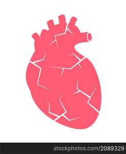 Damage human heart. Heart disease, health care concept. Vector illustration.