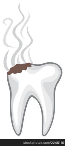 Damaged or unhealthy human tooth with caries and bad smell