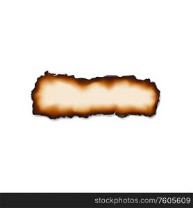 Damaged piece of paper isolated burnt sheet. Vector scorched parchment, document scraps destroyed by fire. Burnt damaged piece of paper or document isolated