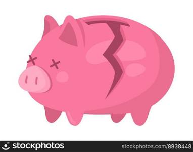 Damaged piggy bank semi flat color vector object. Financial problem. Editable element. Items on white. Lack of money simple cartoon style illustration for web graphic design and animation. Damaged piggy bank semi flat color vector object