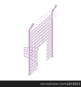 Damaged razor wire prison fence semi flat color vector object. Opportunity for escaping prisoners. Full sized item on white. Simple cartoon style illustration for web graphic design and animation. Damaged razor wire prison fence semi flat color vector object