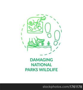 Damaging national parks wildlife concept icon. Green tourism challenges. Polluting natural habitats environment idea thin line illustration. Vector isolated outline RGB color drawing. Damaging national parks wildlife concept icon