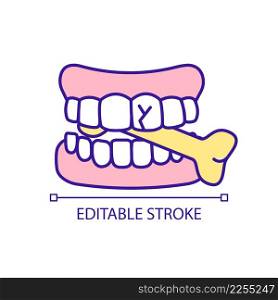 Damaging teeth with hard food RGB color icon. Destroying teeth and enamel. Extensive damage. Isolated vector illustration. Simple filled line drawing. Editable stroke. Arial font used. Damaging teeth with hard food RGB color icon