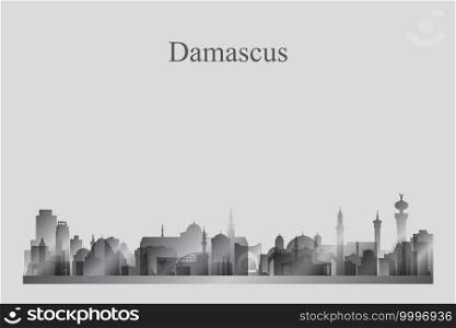 Damascus city skyline silhouette in a grayscale vector illustration