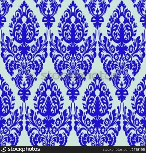 damask blue seamless texture, abstract pattern; vector art illustration