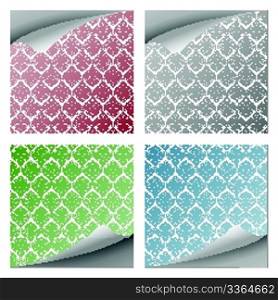 damask curly paper notes collection over white background, abstract vector art illustration