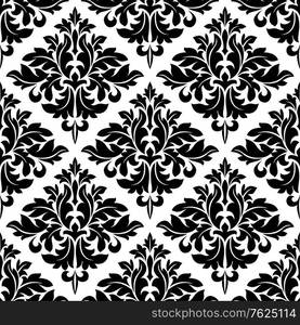 Damask dainty seamless pattern with black floral motifs