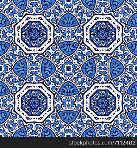 Damask floral blue seamless oriental flourish vignette tiles vector design. Damask floral blue seamless tiles vector design