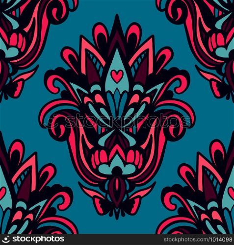 Damask flower seamless pattern vector tile. Abstract damask seamless ornamental pattern for fabric