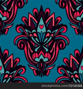Damask flower seamless pattern vector tile. Abstract damask seamless ornamental pattern for fabric