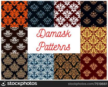Damask ornamental decoration patterns. Luxurious royal ornaments and imperial decorative wallpapers. Damask ornamental decoration patterns