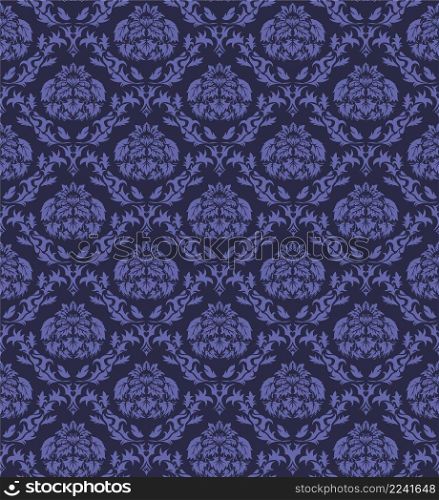 Damask Seam≤ss Vector Pattern.  E≤gant Design in Royal  Baroque Sty≤Background Texture in Very Peri color. Floral and Swirl E≤ment.  Ideal for Texti≤Pr∫and Wallpapers.