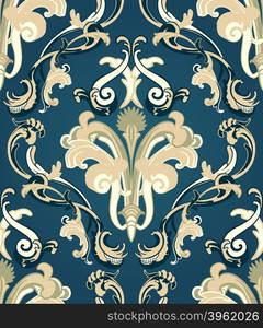 Damask seamless pattern from floral and swirl elements. Vector illustration.