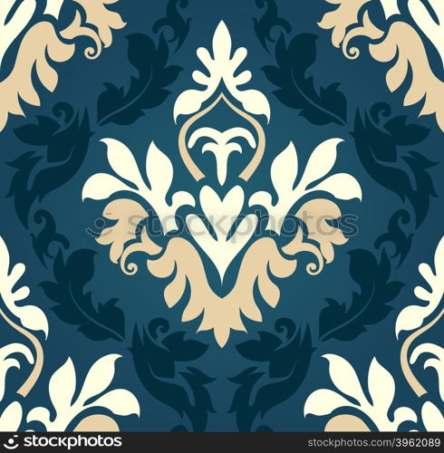 Damask seamless pattern from floral and swirl elements. Vector illustration.