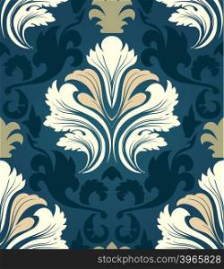 Damask seamless pattern from floral and swirl elements. Vector illustration.