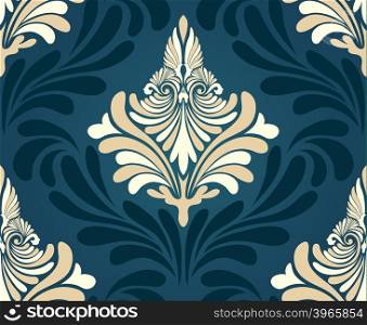 Damask seamless pattern from floral and swirl elements. Vector illustration.