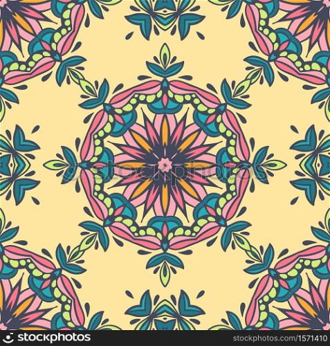 Damask seamless pattern oriental tiles with floral motif. Can be used for wallpaper, backgrounds, decoration for your design, ceramic, page fill and more.. Flourish tiled ornamental luxury pattern. Abstract geometric seamless oriental background.