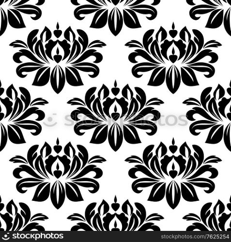 Damask seamless pattern with bold black floral motifs for background design