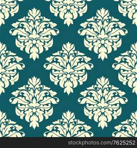 Damask seamless pattern with green and beige colors for fabric, tile or wallpaper design