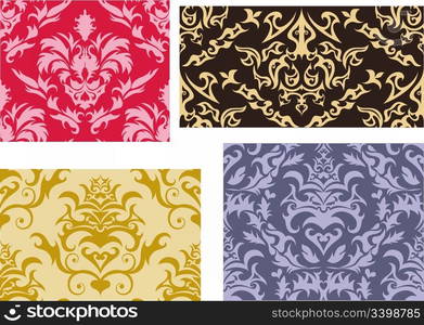 Damask seamless vector backgrounds set. For easy making seamless pattern just drag all group into swatches bar, and use it for filling any contours.