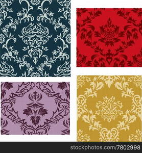 Damask seamless vector backgrounds set. For easy making seamless pattern just drag all group into swatches bar, and use it for filling any contours.