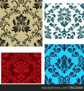 Damask seamless vector backgrounds set. For easy making seamless pattern just drag all group into swatches bar, and use it for filling any contours.