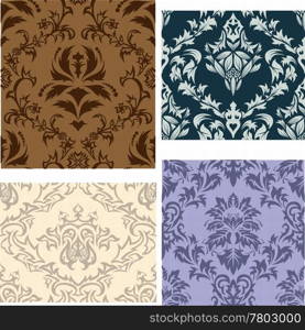 Damask seamless vector backgrounds set. For easy making seamless pattern just drag all group into swatches bar, and use it for filling any contours.