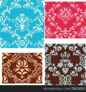 Damask seamless vector backgrounds set. For easy making seamless pattern just drag all group into swatches bar, and use it for filling any contours.