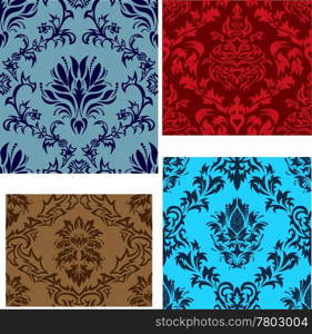 Damask seamless vector backgrounds set. For easy making seamless pattern just drag all group into swatches bar, and use it for filling any contours.