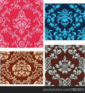 Damask seamless vector backgrounds set. For easy making seamless pattern just drag all group into swatches bar, and use it for filling any contours.