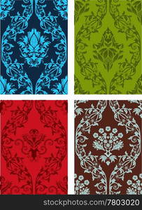 Damask seamless vector backgrounds set. For easy making seamless pattern just drag all group into swatches bar, and use it for filling any contours.