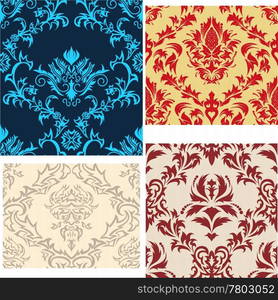 Damask seamless vector backgrounds set. For easy making seamless pattern just drag all group into swatches bar, and use it for filling any contours.