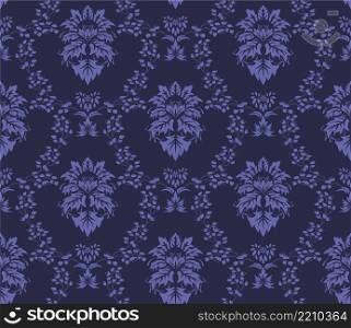 Damask Seamless Vector Pattern. Elegant Design in Royal Baroque Style Background Texture in Very Peri color. Floral and Swirl Element. Ideal for Textile Print and Wallpapers.